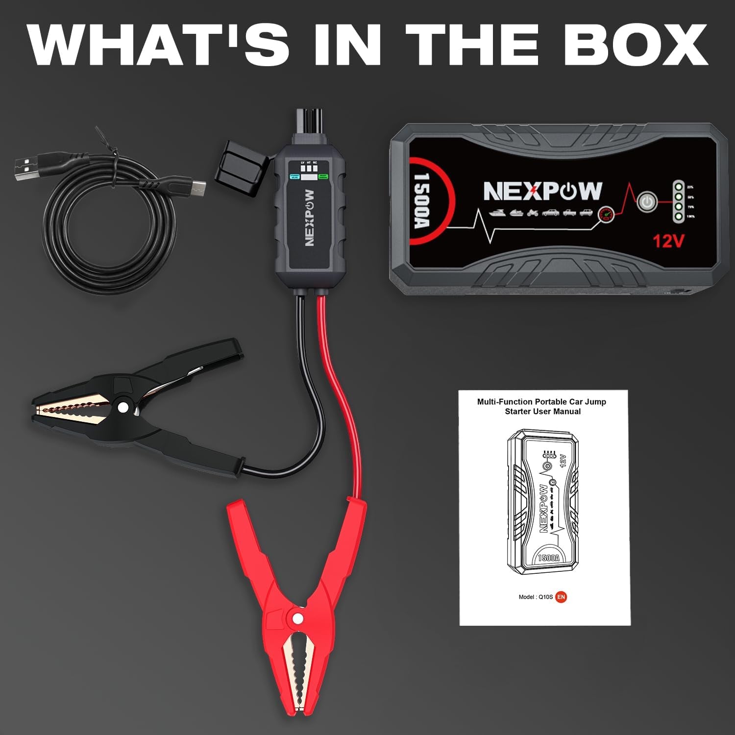 Car Jump Starter Car Battery Jump Starter Pack 1500A Peak Q10S for up to 7.0L Gas and 5.5L Diesel Engine12V Auto Battery Booster,Jumper Cables Portable Lithium Jump Box with LED Light/Usb QC3.0