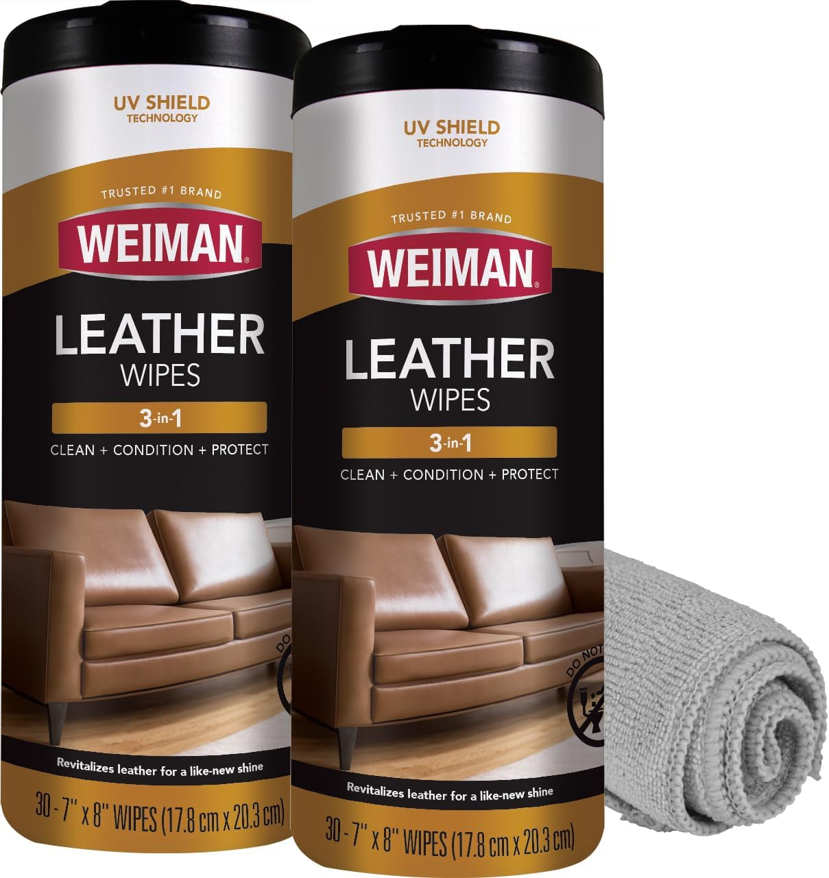 Leather Cleaner Wipes - Clean Condition UV Protection Help Prevent Cracking or Fading of Furniture, Car Interior, Couch, and Shoes, 2 Pack with Microfiber Cloth