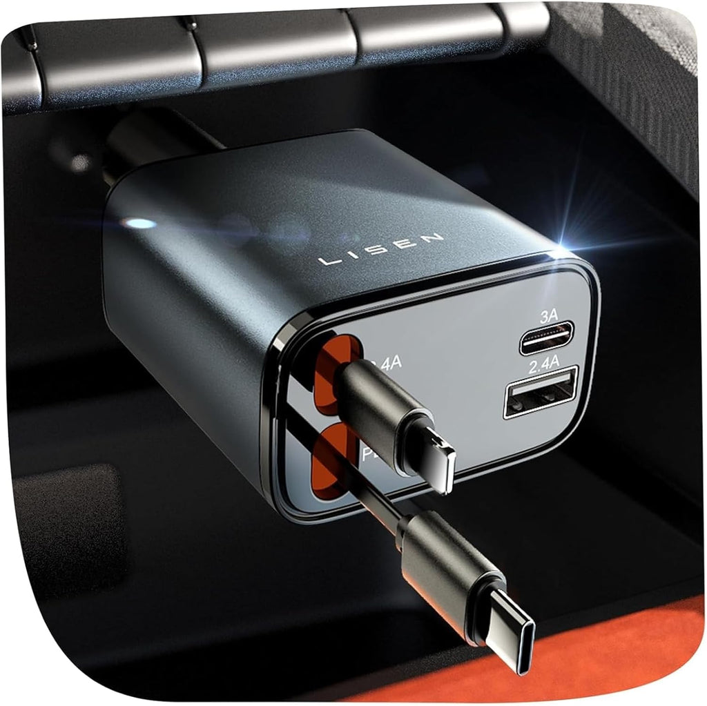 Retractable Car Charger, 69W USB C Car Accessories Adapter for Iphone 16 USB C Charger Fast Charging, Honda Civic Accessories, Travel Essentials Gifts for Women Men, for Iphone 16 15 14 13 12