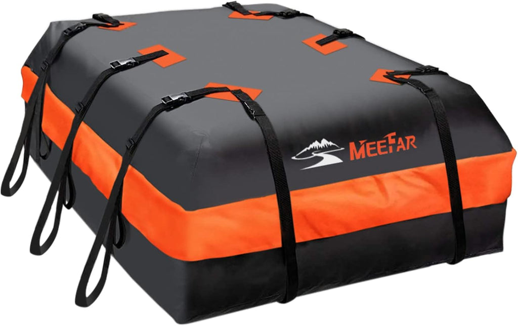 Car Roof Bag XBEEK Rooftop Top Cargo Carrier Bag 20 Cubic Feet Waterproof for All Cars With/Without Rack, Includes Anti-Slip Mat, 10 Reinforced Straps, 6 Door Hooks, Luggage Lock