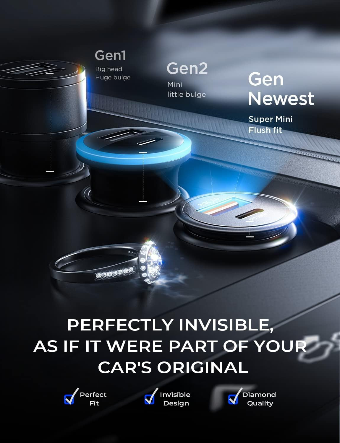 67.5W 99% Invisible Super Mini Car Charger USB C Fast Charging,All Metal Cigarette Lighter Adapter PD&QC Type C Car Charger Adapter for Iphone 16 Pro Max 15 14 13 12,Samsung Galaxy S25,Android