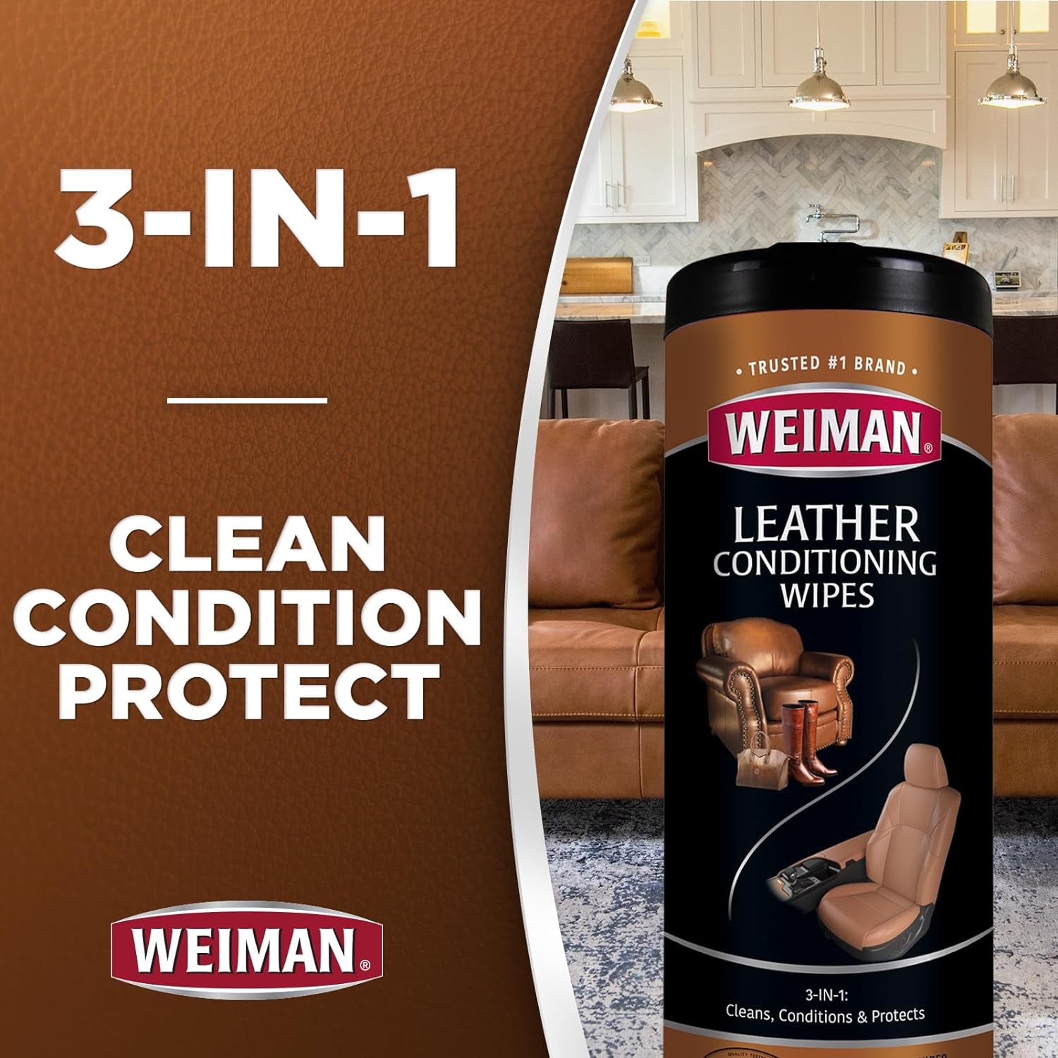 Leather Cleaner Wipes - Clean Condition UV Protection Help Prevent Cracking or Fading of Furniture, Car Interior, Couch, and Shoes, 2 Pack with Microfiber Cloth