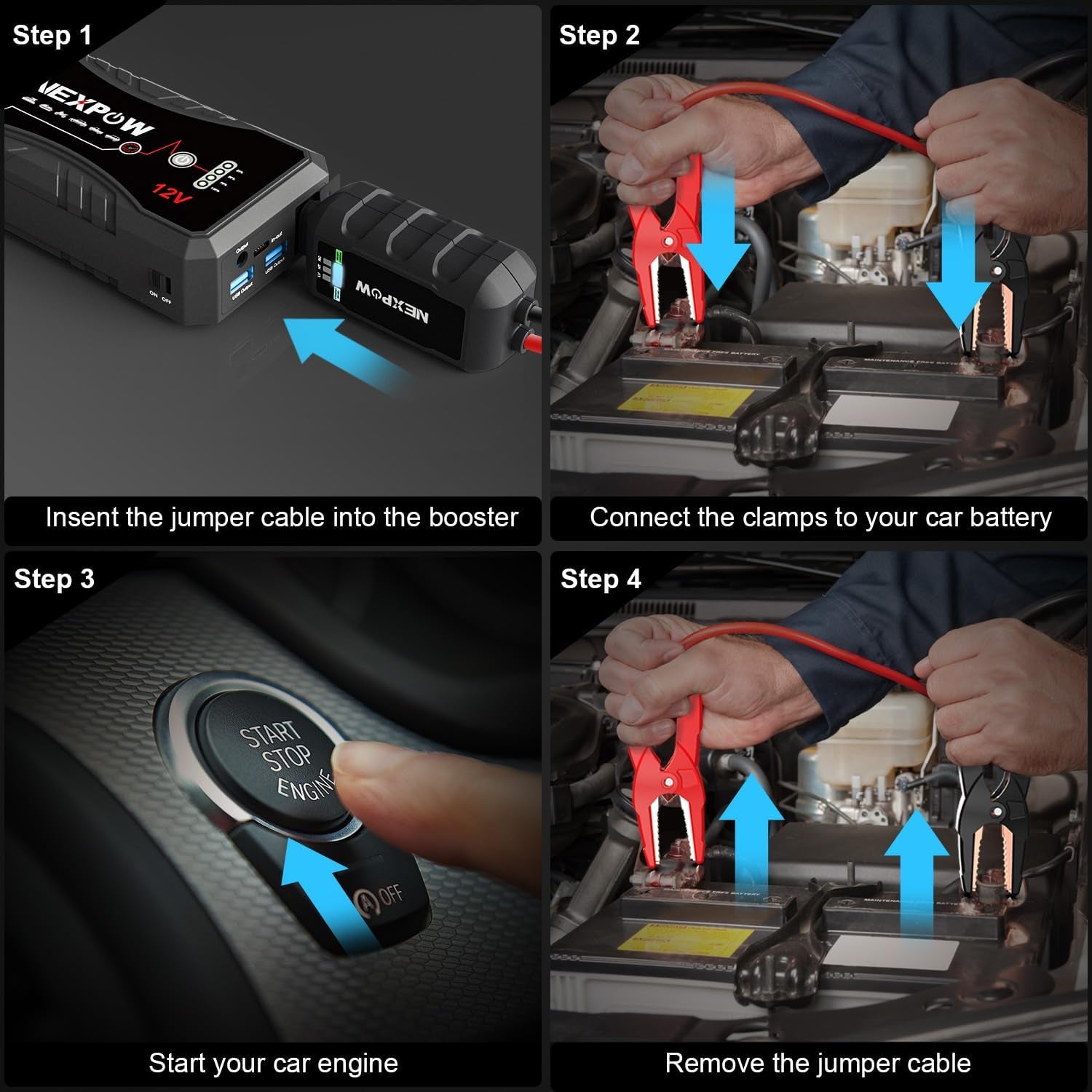 Car Jump Starter Car Battery Jump Starter Pack 1500A Peak Q10S for up to 7.0L Gas and 5.5L Diesel Engine12V Auto Battery Booster,Jumper Cables Portable Lithium Jump Box with LED Light/Usb QC3.0