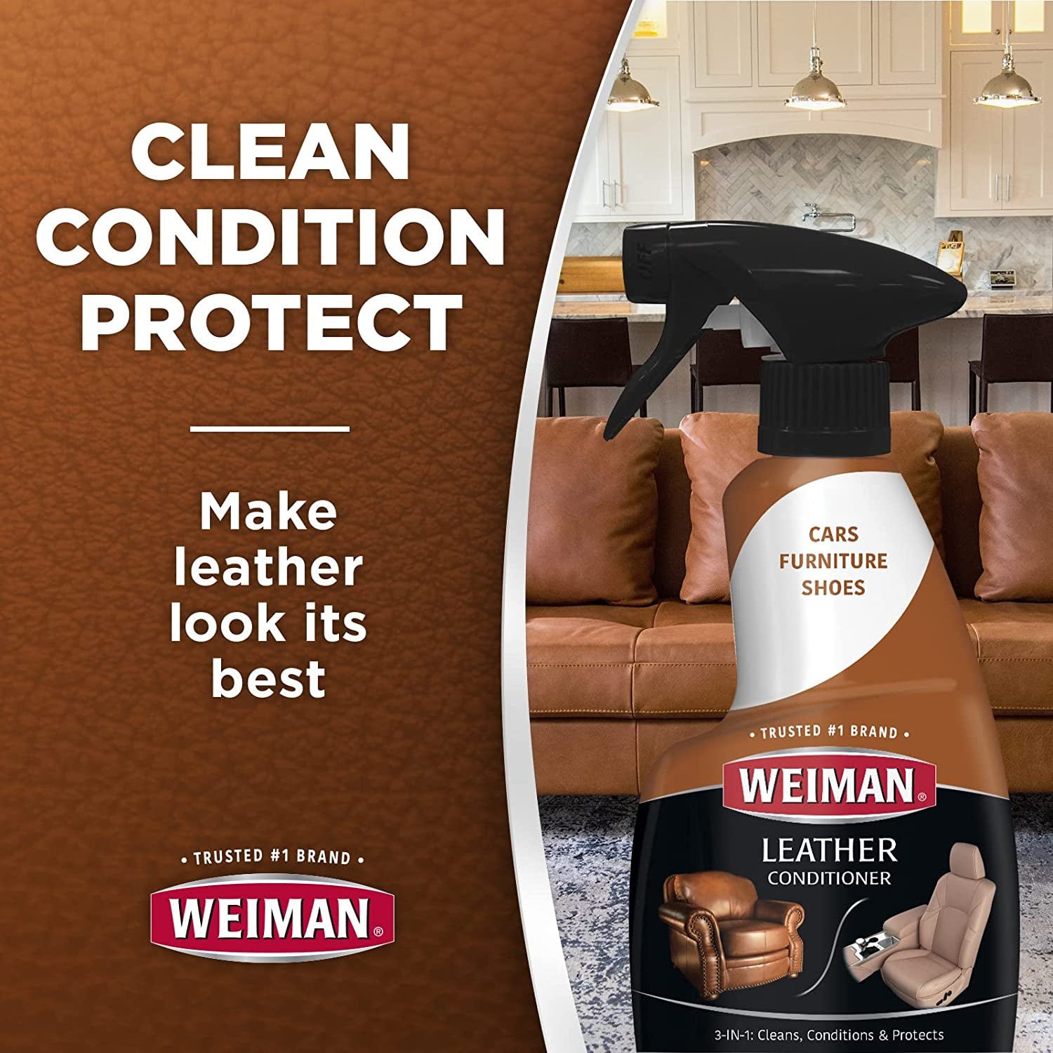 Leather Conditioner & Cleaner - Restores Surfaces, UV Protectants Help Prevent Cracking or Fading of Furniture, Sofa, Couch, Car Seats, Shoes, Purses, 6 Pack, 22 Oz