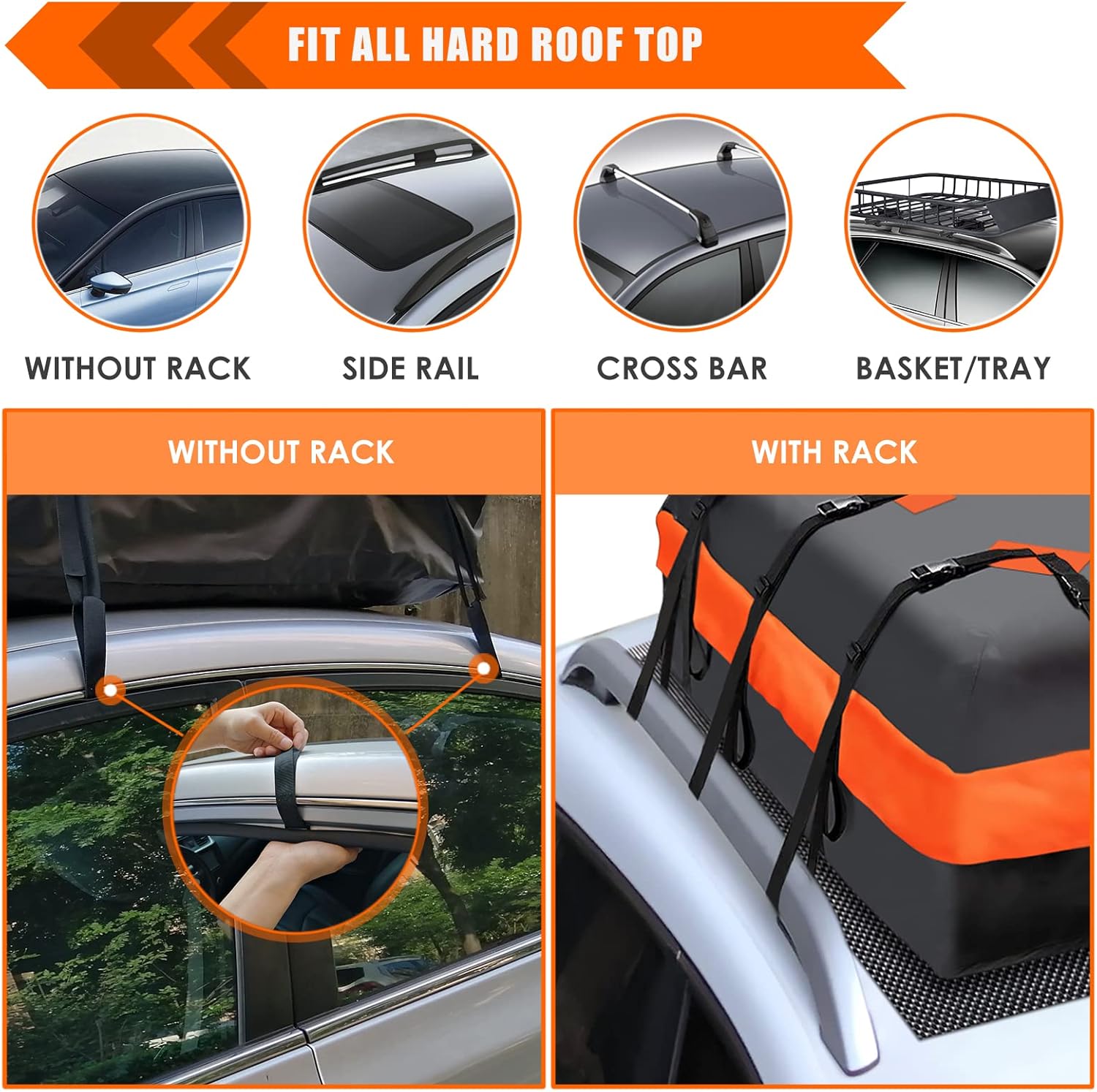 Car Roof Bag XBEEK Rooftop Top Cargo Carrier Bag 20 Cubic Feet Waterproof for All Cars With/Without Rack, Includes Anti-Slip Mat, 10 Reinforced Straps, 6 Door Hooks, Luggage Lock