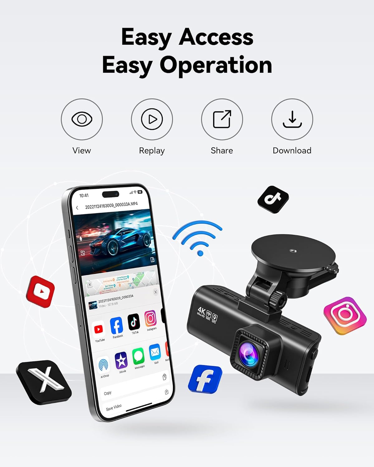 Dash Cam Front Rear, 4K/2.5K Full HD Dash Camera for Cars, Included 32GB Card, Built-In Wi-Fi GPS, APP Control, 3.18" IPS Screen, Night Vision, Wide Angle, WDR, 24H Parking Mode(F7Np)
