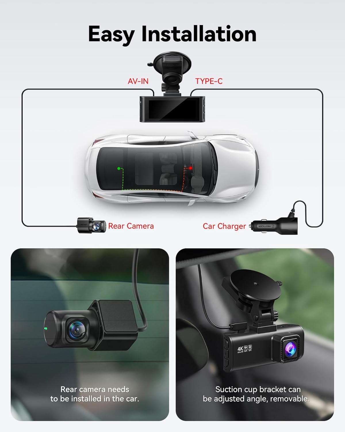 Dash Cam Front Rear, 4K/2.5K Full HD Dash Camera for Cars, Included 32GB Card, Built-In Wi-Fi GPS, APP Control, 3.18" IPS Screen, Night Vision, Wide Angle, WDR, 24H Parking Mode(F7Np)