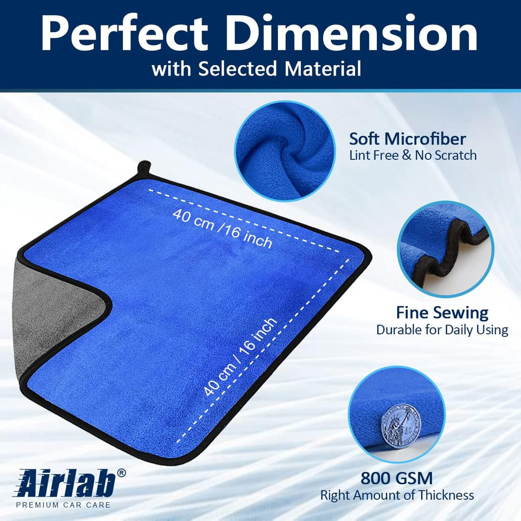 Microfiber Towels for Cars Wash Drying 800GSM Thick Plush Cleaning Cloth Auto Detailing Super Absorbent for Interior & Exterior Lint Free, Streak Free, 16" X 16", Pack of 4