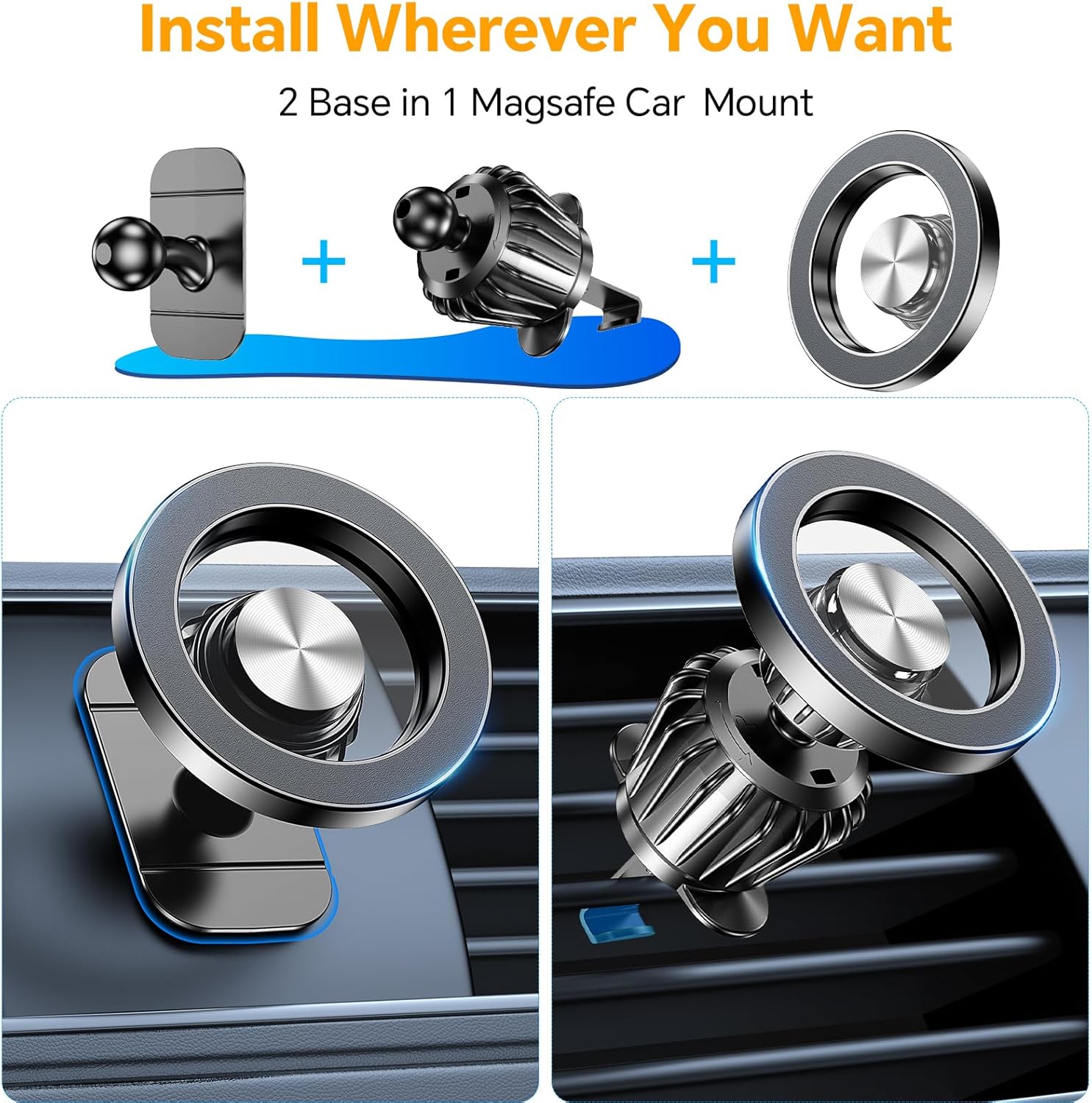 for Magsafe Car Mount【20 Strong Magnets】Magnetic Phone Holder for Car Phone Holder Mount Dash【360°】Cell Phone Holders for Your Car Accessories for Women Men Iphone 16 Pro Max 15 14 13 12 Plus