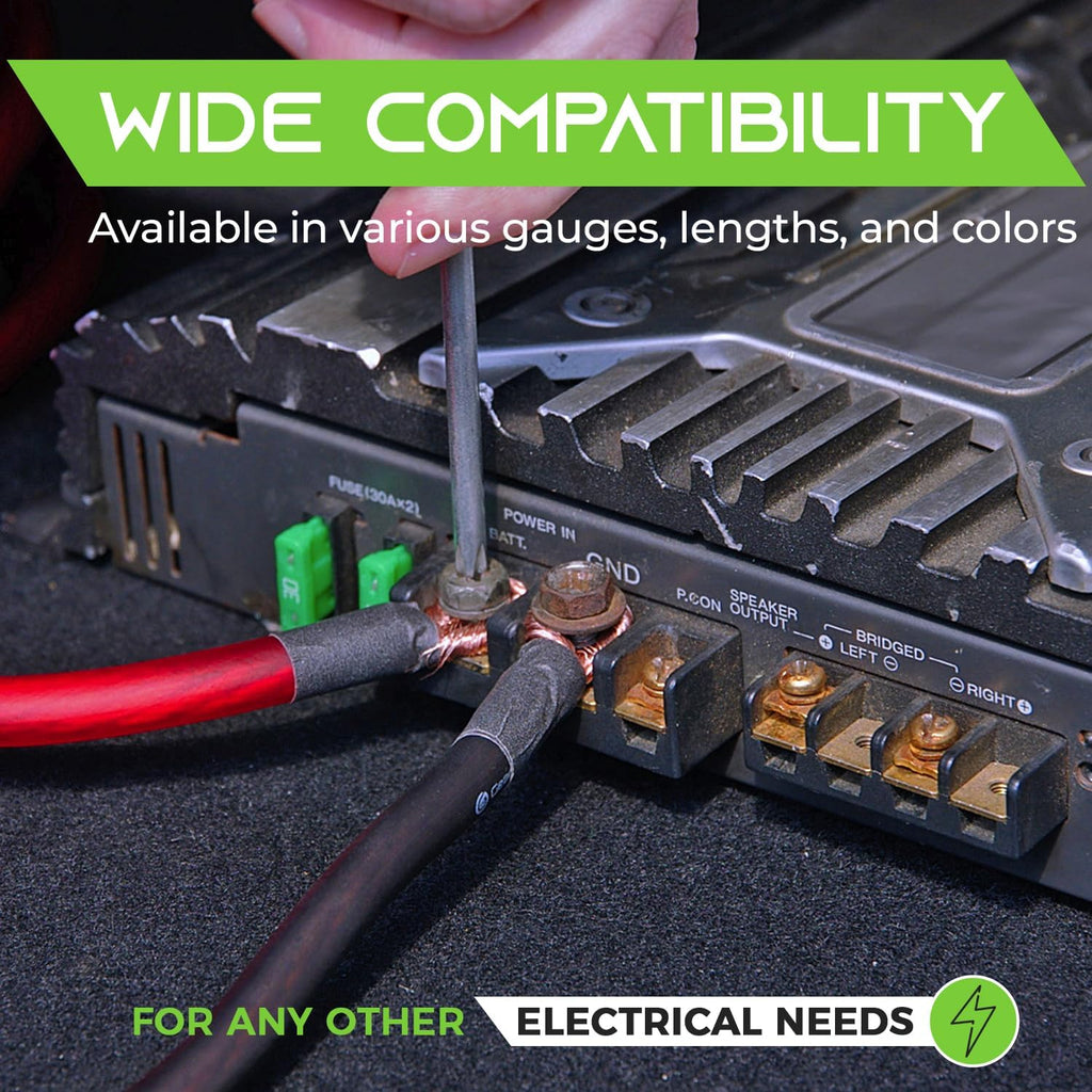 4 Gauge CCA Ground Wire (25FT Each - Black and Red) All-In-One Kit: Crimping Tool, Cutter, 15 Lugs, and 20 Heat Shrink Wrap