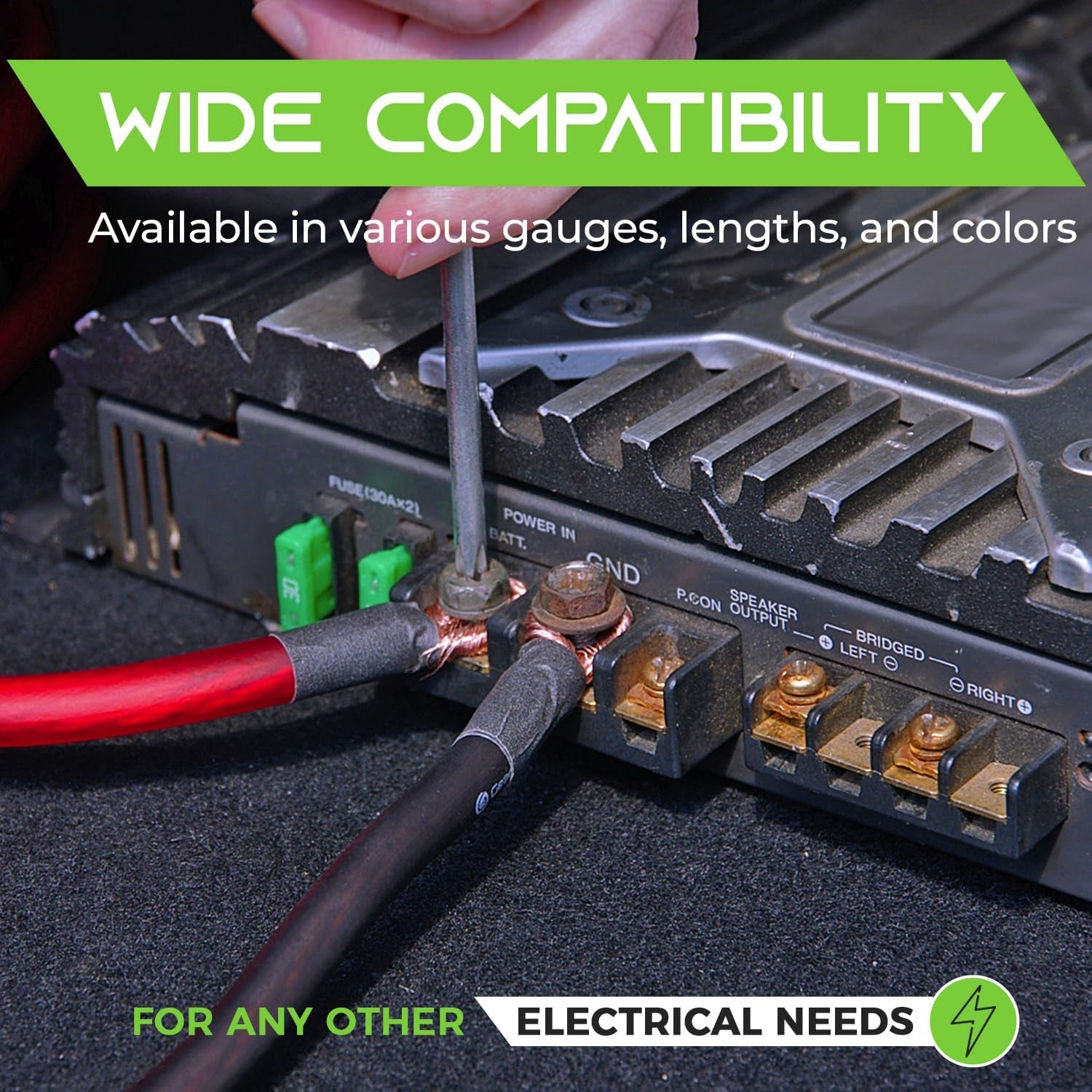 4 Gauge CCA Ground Wire (25FT Each - Black and Red) All-In-One Kit: Crimping Tool, Cutter, 15 Lugs, and 20 Heat Shrink Wrap