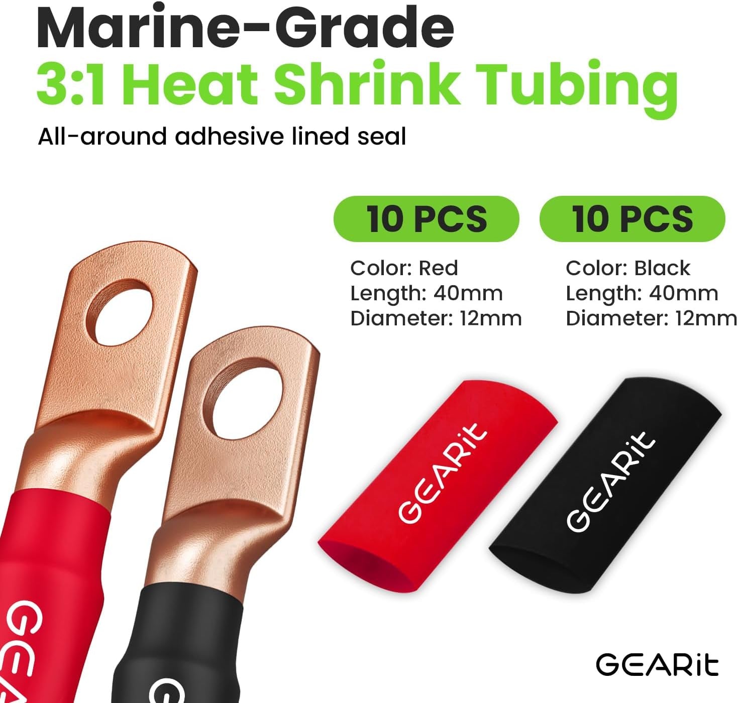 4 Gauge CCA Ground Wire (25FT Each - Black and Red) All-In-One Kit: Crimping Tool, Cutter, 15 Lugs, and 20 Heat Shrink Wrap