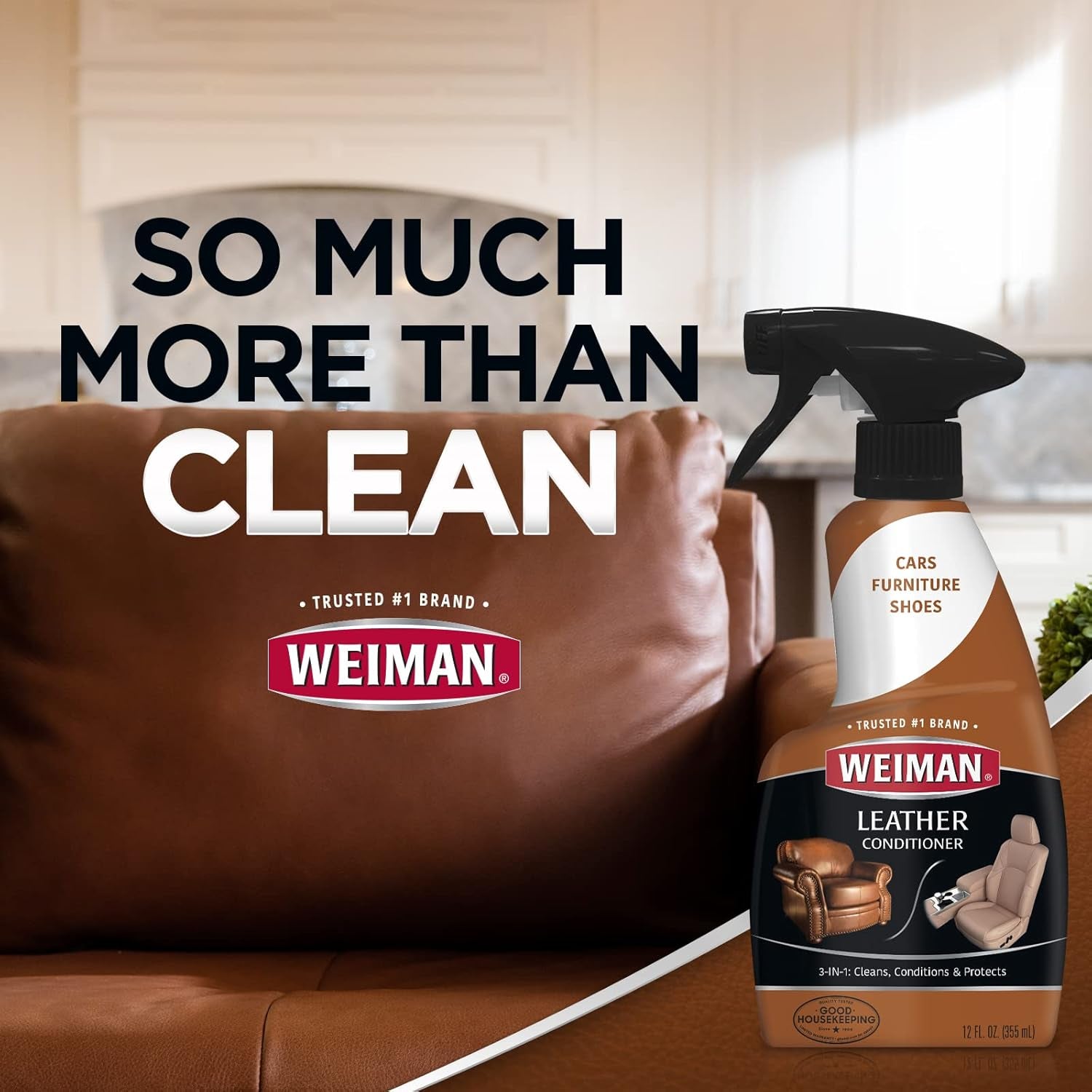 Leather Conditioner & Cleaner - Restores Surfaces, UV Protectants Help Prevent Cracking or Fading of Furniture, Sofa, Couch, Car Seats, Shoes, Purses, 6 Pack, 22 Oz