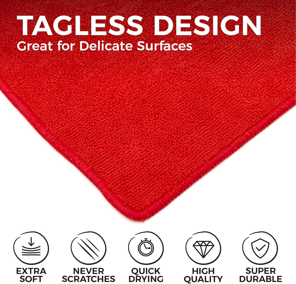 - All-Purpose Microfiber Terry Cleaning Towels - Commercial Grade, Highly Absorbent, Lint-Free, Streak-Free, Kitchens, Bathrooms, Offices, 300Gsm, 16In X 16In, Red (12-Pack)