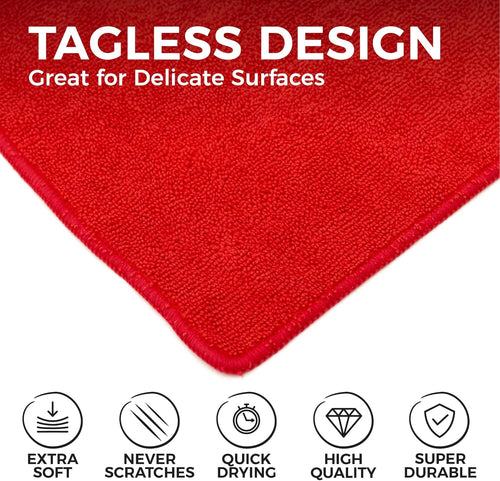 - All-Purpose Microfiber Terry Cleaning Towels - Commercial Grade, Highly Absorbent, Lint-Free, Streak-Free, Kitchens, Bathrooms, Offices, 300Gsm, 16In X 16In, Red (12-Pack)