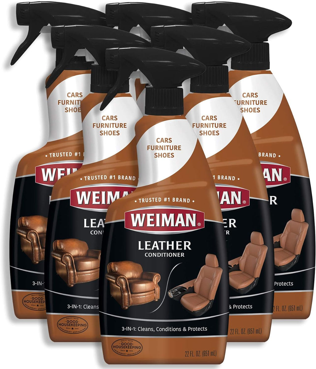Leather Conditioner & Cleaner - Restores Surfaces, UV Protectants Help Prevent Cracking or Fading of Furniture, Sofa, Couch, Car Seats, Shoes, Purses, 6 Pack, 22 Oz