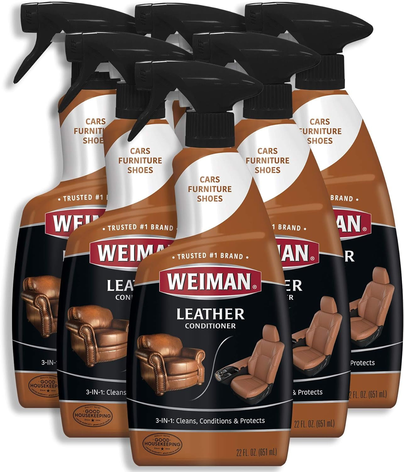 Leather Conditioner & Cleaner - Restores Surfaces, UV Protectants Help Prevent Cracking or Fading of Furniture, Sofa, Couch, Car Seats, Shoes, Purses, 6 Pack, 22 Oz